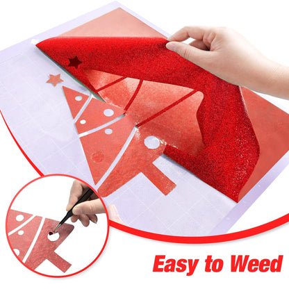 VinylRus Red Glitter HTV Heat Transfer Vinyl Roll-12 x 10ft Red Glitter HTV Vinyl for T-Shirt Clothing Bags,Glitter Iron on Vinyl for All Cutter Machine - Easy to Cut and Weed