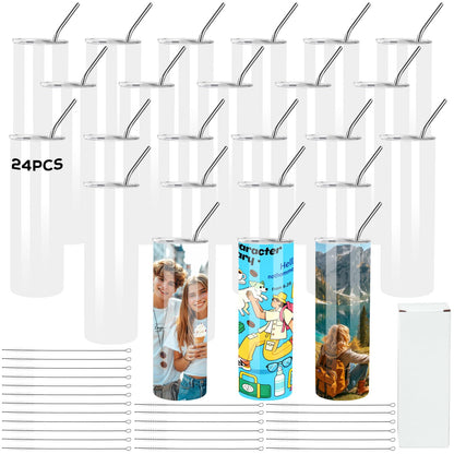 MAIKESUB 24 Pack 20oz Straight Skinny Sublimation Tumblers with Lids – Blank Metal Tumbler Set for Dye-Sublimation Decoration, Vinyl Crafts & DIY Personalized Gifts