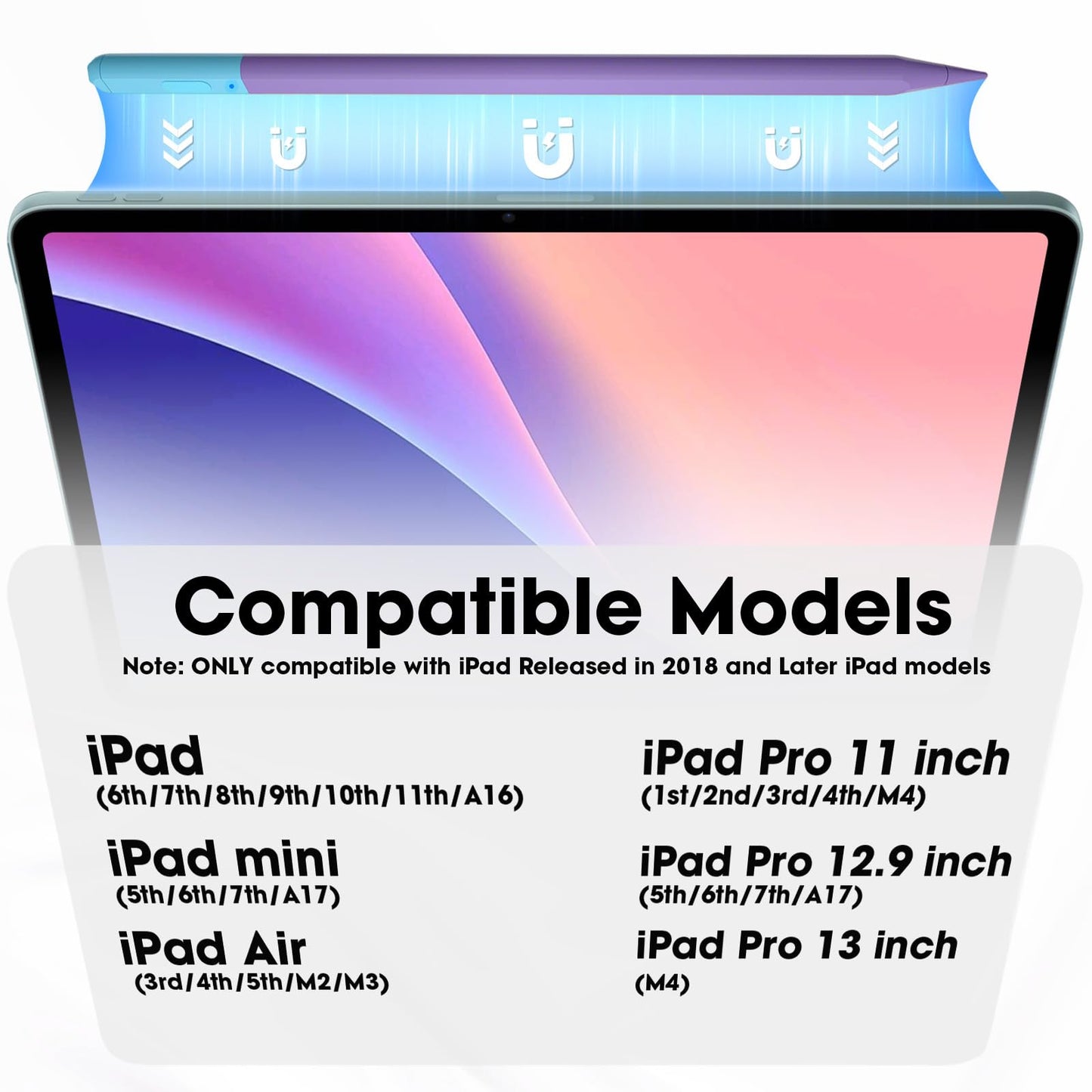 Stylus Pen for iPad 6th-11th Gen - 4X USB-C Fast Charge Pencil with 4 Replacement Nibs &0.1mm Pixel Precision, Magnetic Active Stylus for iPad Pro 11"/13"/M5/M4, Air M4/M3/M2, Mini 7/6/5, Purple