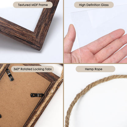 QUTREY 4x6 Collage Picture Frames, 8 Openings Vertical Hanging Photo Frame Set of 2, 4 by 6 inch Multi Picture Frames for Wall, Distressed Brown