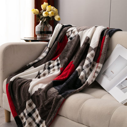 63x90, Tache Holiday Red Farmhouse Super Soft Plaid Patchwork Plush Lightweight Decorative Couch Travel, Lap, Bed Throw