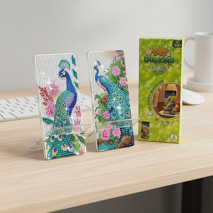 NIHO-JIUMA Diamond Art Phone Stand Kits Peacock, DIY Diamond Painting Acrylic Phone Holder & Mirror, Craft Gift for Adults/Teen