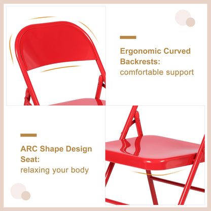 VECELO Metal Folding Chairs 4 Pack, Double Hinged Steel Frame Easy Foldable&Stackable for Office Kitchen Dinning Wedding Patio and Garden,Classic Red,Set of 4