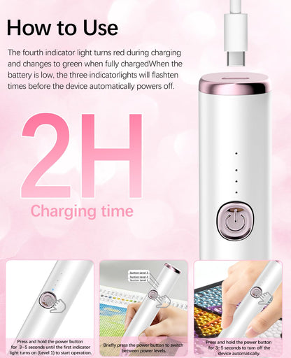 QIDUHUQI Electric Diamond Painting Pen, Diamond Art Vacuum Pen with Round and Square Nozzles, 3 Powerful Suction Modes, Cordless Diamond Art Accessories for Home Crafting and Gifts (Ivory White)