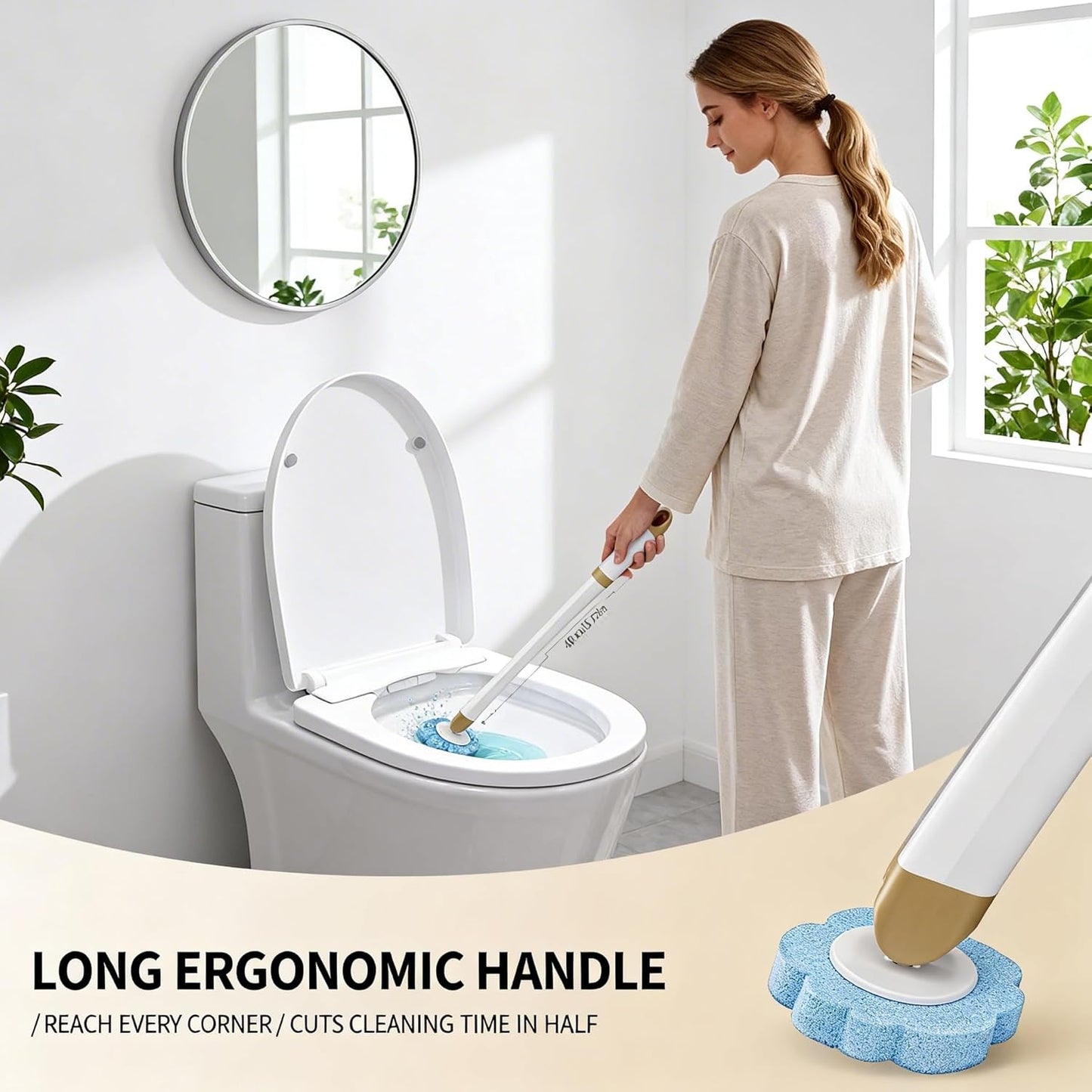 KIRIKIT 48 (1 Wand+48 Disposable Toilet Brush with Refill Heads and Holder Includes Storage Caddy&Toilet Bowl Wand