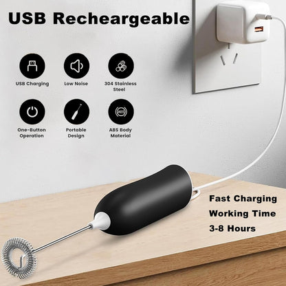 Milk Frother Rechargeable, Handheld Electric Whisk Beater, USB Frother for Cappuccino, Frappe, Hot Chocolate