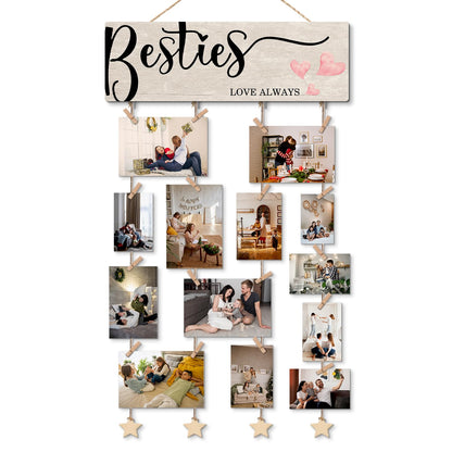 NaZaUK Besties Gifts Picture Frames Collage Hanging for Teen Girl, Hanging Photo Display with Clips, Long Distance Friendship Gifts for Sister Girl Women, Dorm Home Bedroom Wall Decor