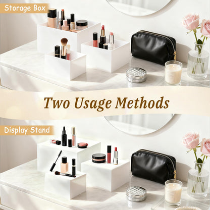 8Pcs Buffet Risers, Large Food Risers for Buffet Table, Acrylic Cube Boxes Display Nesting Risers with Hollow Bottoms, Dessert Cake Display Stand Riser Set for Party Jewelry Collectibles White (3",4",5",6",7",8",9",10")