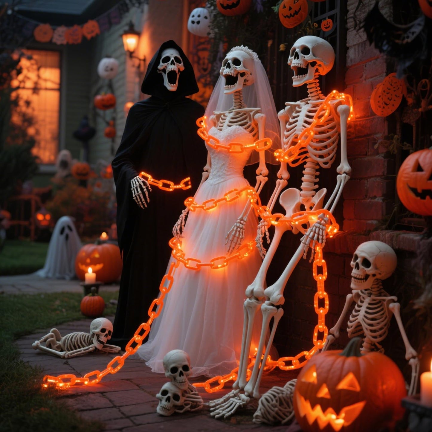10Ft Battery Operated Plastic Chain Lights for Halloween Decorations, 8 Modes Timer Orange Halloween String Lights Waterproof Lighted Props Chains for Skeleton Dog, Haunt House,Costumes Party Decor