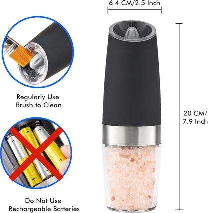 Gravity Electric Pepper and Salt Grinder Set, Battery Operated Mill with Blue LED Light, One Hand Operation, Adjustable