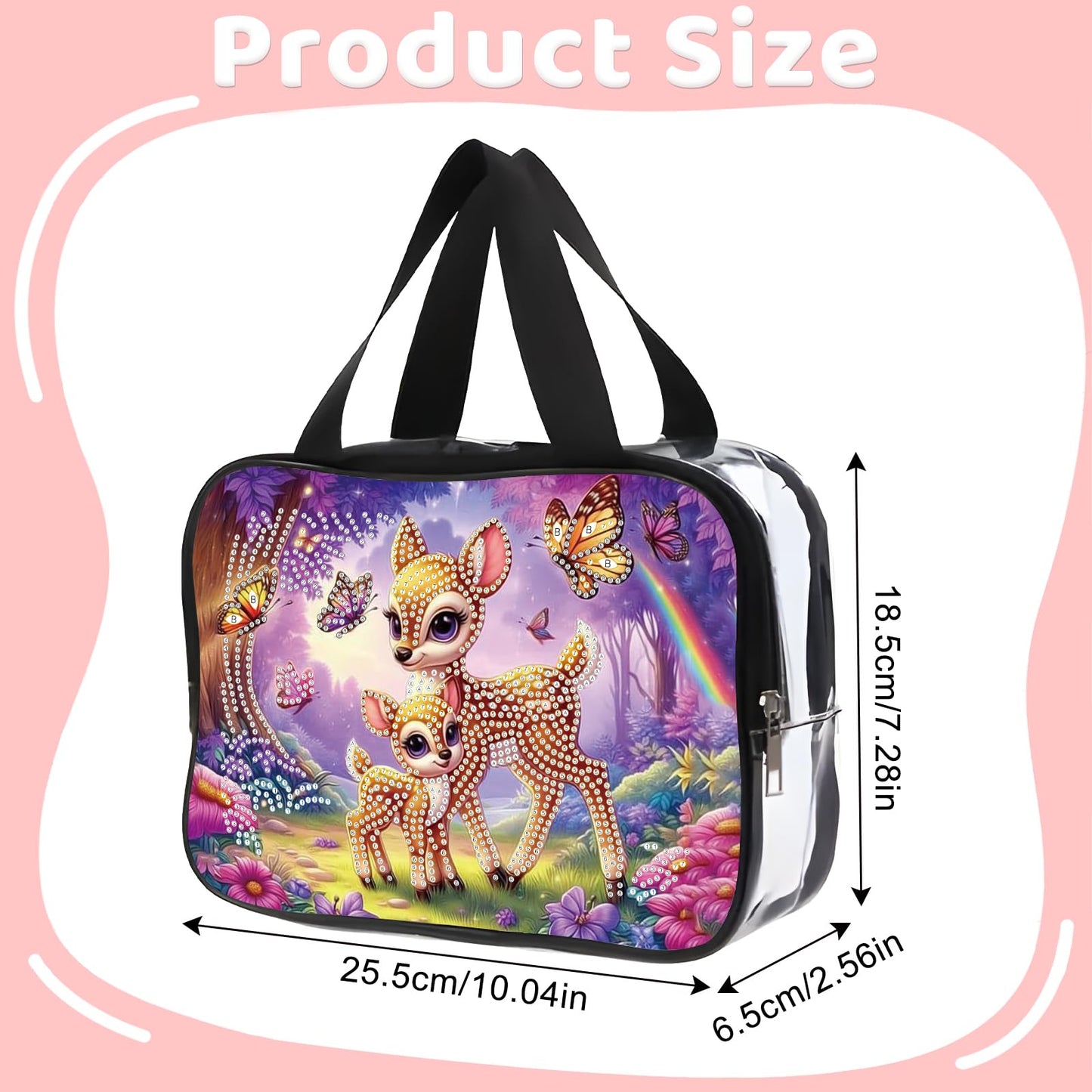 DIY diamond painting makeup bag kit, forest deer pattern sequined makeup storage bag with zipper, portable travel toiletries bag, as a handmade creative gift