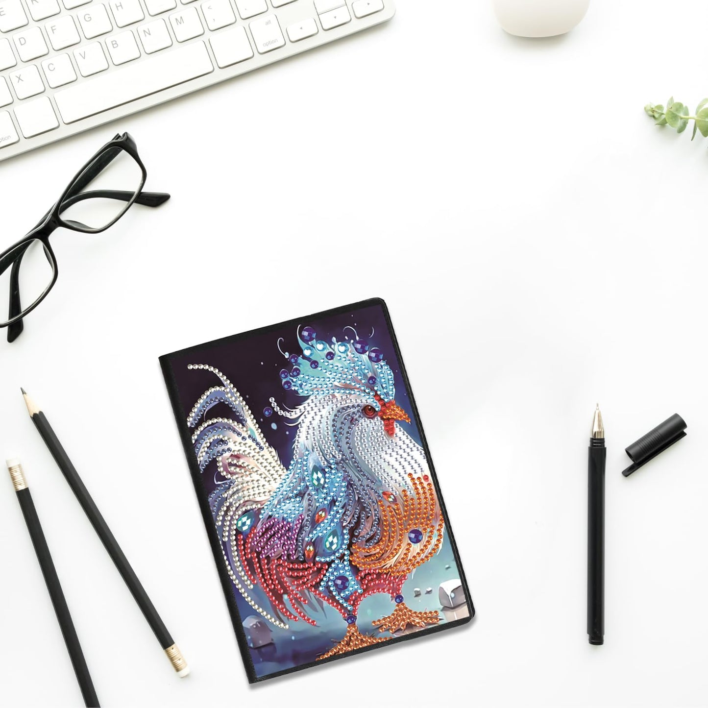 JZHYOAN Animal Diamond Painting Blank Notebook Kits for Adult Mosaic DIY Rooster Special Pattern Diamond Art Dairy Note Book Gem Art Journal Sketchbook Drawing Painting Notepad for Office Work Gifts