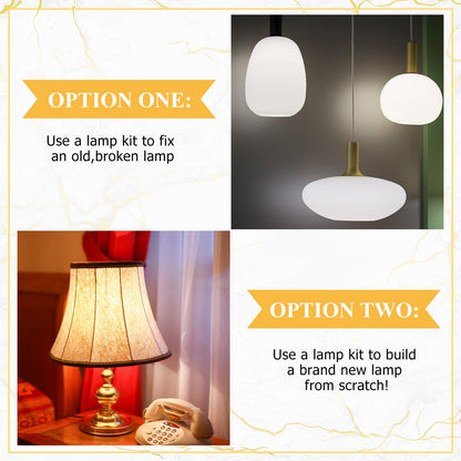 Honoson 2 Sets Lamp Repair Kit Table Rewire Lamp Parts with 3 Way Socket Matching Cord and Essential Hardware Wiring Kit for Table Floor DIY Design Repair Light Do It Yourself(Golden)