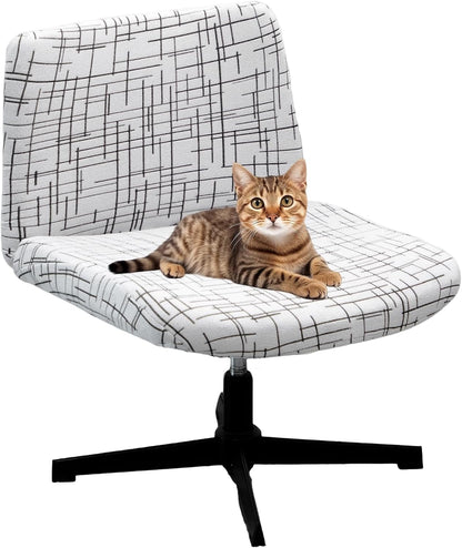 Armless 02 FUANGUI Criss Cross Chair Cover, Stretch Mid Back Wide Accent Chair Slipcover, Exquisite Vanity Chair Cover