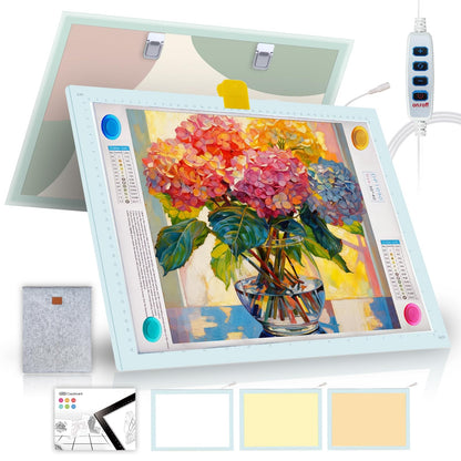 A3 Artist Tracing Light Box/Copy Board with 10-Level Dimming Switch, Art Craft Light Pad Suitable for Tattoo Drawing, Sketching, and Animation, 3 Color Light Modes Super Bright for Diamond Painting
