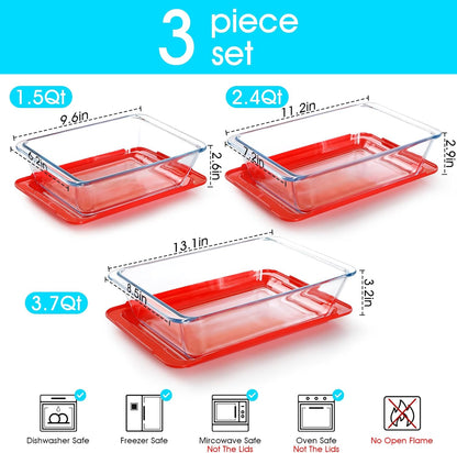 NUTRIUPS Deep Glass Baking Dish Set - 3-Pack with Lids for Oven | 1.5Qt, 2.4Qt, 3.7Qt Sizes