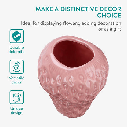 Navaris Strawberry Vase - Funky Ceramic Vase in Pink - Decorative Bookshelf Vases for Flowers - Unique Dopamine Decor