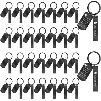 Gisafai 30 Pcs Laser Engraving Stainless Steel Keychain Blanks Engravable Metal Keychains for Graduation Crafts DIY Gifts(Black)