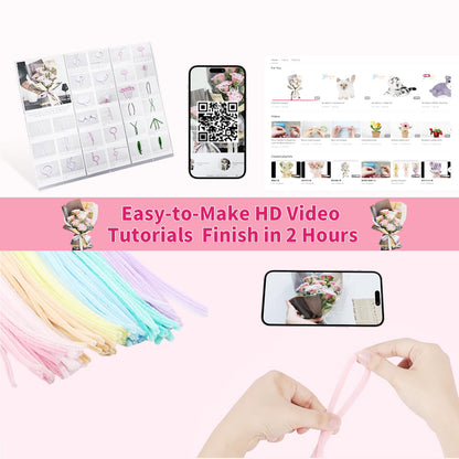 LUO TUO TOOL Pipe Cleaners Craft Flower Kit, Pink Rose DIY Bouquet Kit to Make Pipe Cleaner Flowers with Chenille Stems, Wrapping Paper and Ribbon, Arts and Crafts Gift for Girls, Mother’s Day Gift