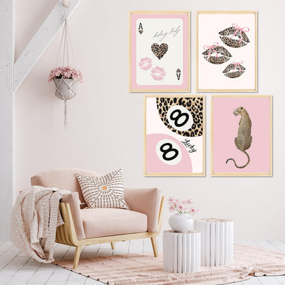 4 Pack Leopard Print Coquette Diamond Art Kits for Adults, Pink Bow Diamond Painting Kits for Beginner, Diamond Dots Full Drill Crafts for Gem Art Home Wall Decor for Teens Girls 5D DIY 12x16in