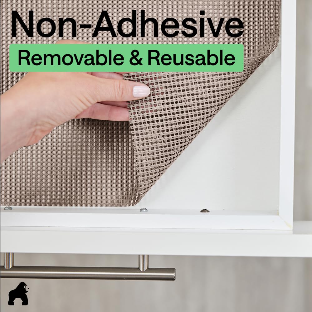 GORILLA GRIP powerGRIP Drawer Shelf and Cabinet Liner, Thick Strong Hold, Non-Adhesive Liners Protect Kitchen Cabinets and Cupboard, Bathroom Drawers, Easy Install Mat, 12" x20', Beige
