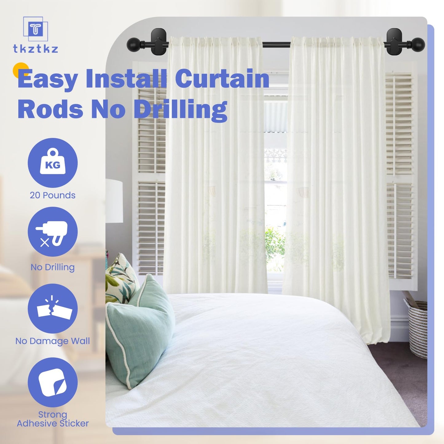 Curtain Rods No Drilling for Windows 32 to 45 Inch:No Drill Small Silver Curtain Rod with Adhesive Brackets for Bedroom,5/8" Apartment Renter Friendly Adjustable Drapery Rods Easy Install