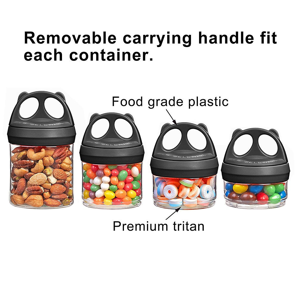 SELEWARE Portable Stackable Food Storage Containers for Snacks Formula Powder and Drinks Twist Lock System Airtight Leak-proof BPA and Phthalate Free 4 Piece Jars 31oz, Black