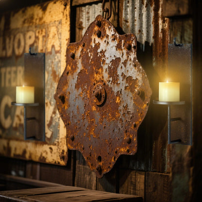Woparty Set of 2 Vintage Wall Candle Sconce, Distressed Iron Metal, 15.6 x 3.9 inches, Rustic Farmhouse Style