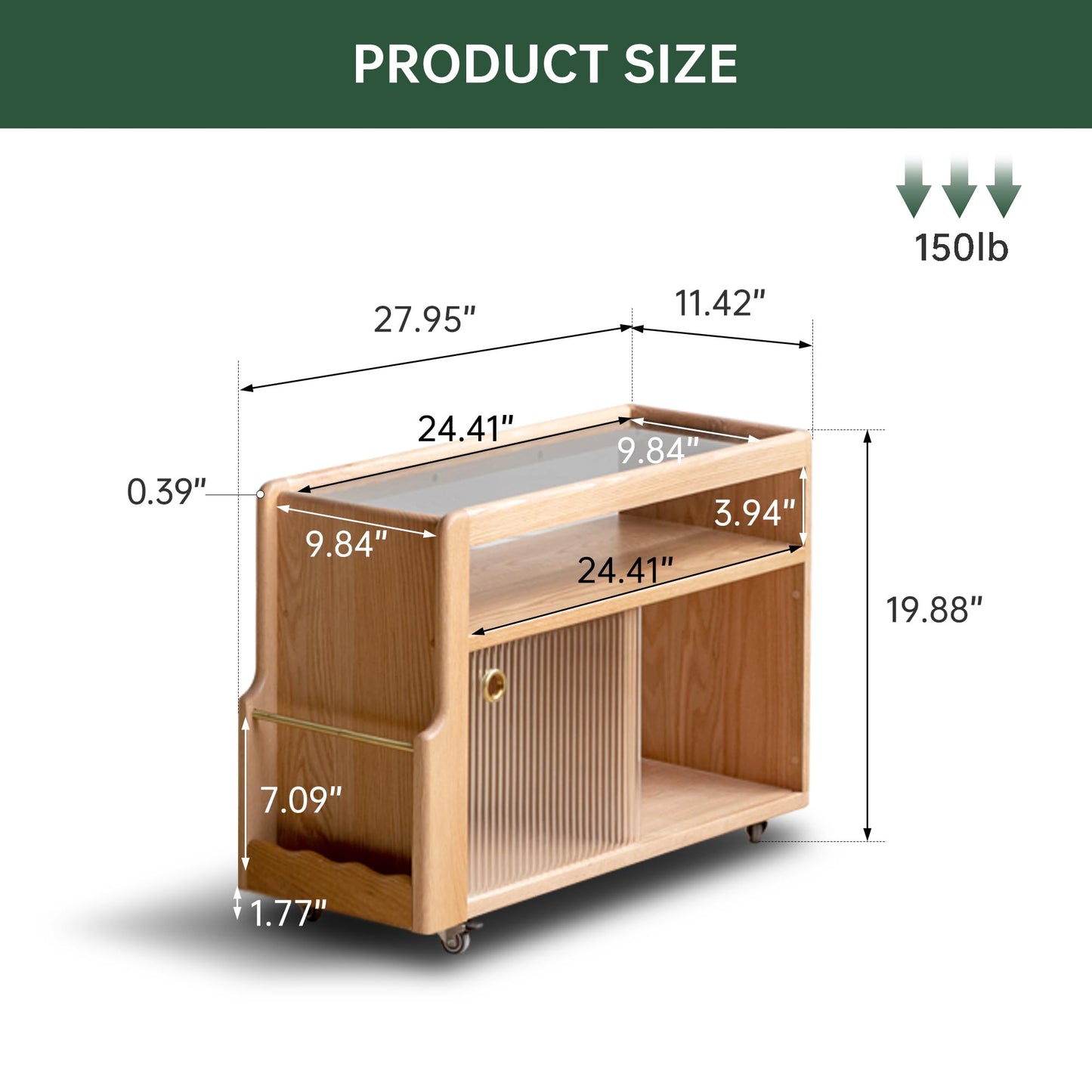 Wayshome Solid Wood Narrow Side Table with Storage, End Table with Magazine Rack & Glass Door Cabinet, Small Couch Side Table for Living Room, Slim Nightstand for Bedroom, No Assembly