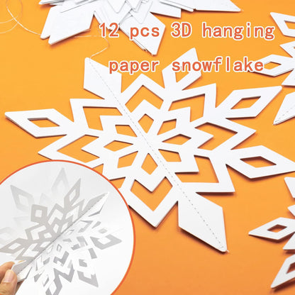 Winter Wonderland Frozen Party Decorations, 12pcs Hanging 3D Paper Snowflakes and Snowflake Garland for Christmas