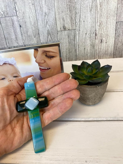 Handmade USA Glass Cross with Sentiment for Godmother - Gift from Goddaughter/Godson/Godchild for