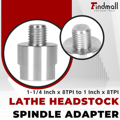 findmall Lathe Headstock Spindle Adapter Converts 1-1/4 Inch x 8TPI to 1 Inch x 8TPI for Woodworking Lathe