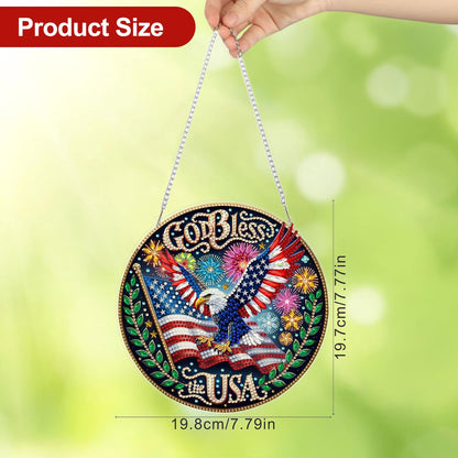 CEOVR Bald Eagle Hanging Diamond Art for Adults, Independence Day Diamond Painting Pendant American Flag DIY Gem Art Wall Ornament, Acrylic Home Garden Decor with Chain, Box Kit 7.79×7.77inch