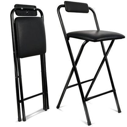 FATOLRD Folding Bar Stool with Back, 1 pcs Tall Foldable Stool Chair Portable Collapsible Stool for Adult Counter Height Seat Leather Padded Kitchen Shop Comfortable Sturdy