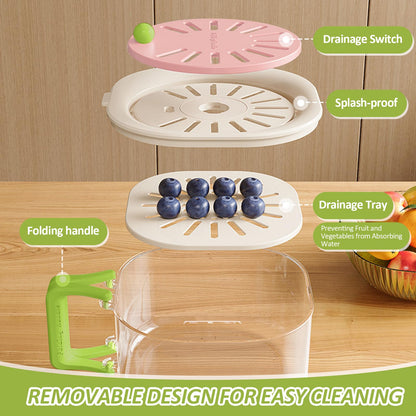 Fruit Vegetable Washing Bowl with Strainer - Multifunctional Berry Container, Produce Washer & Draining Colander Basket with Lid for Fridge Storage