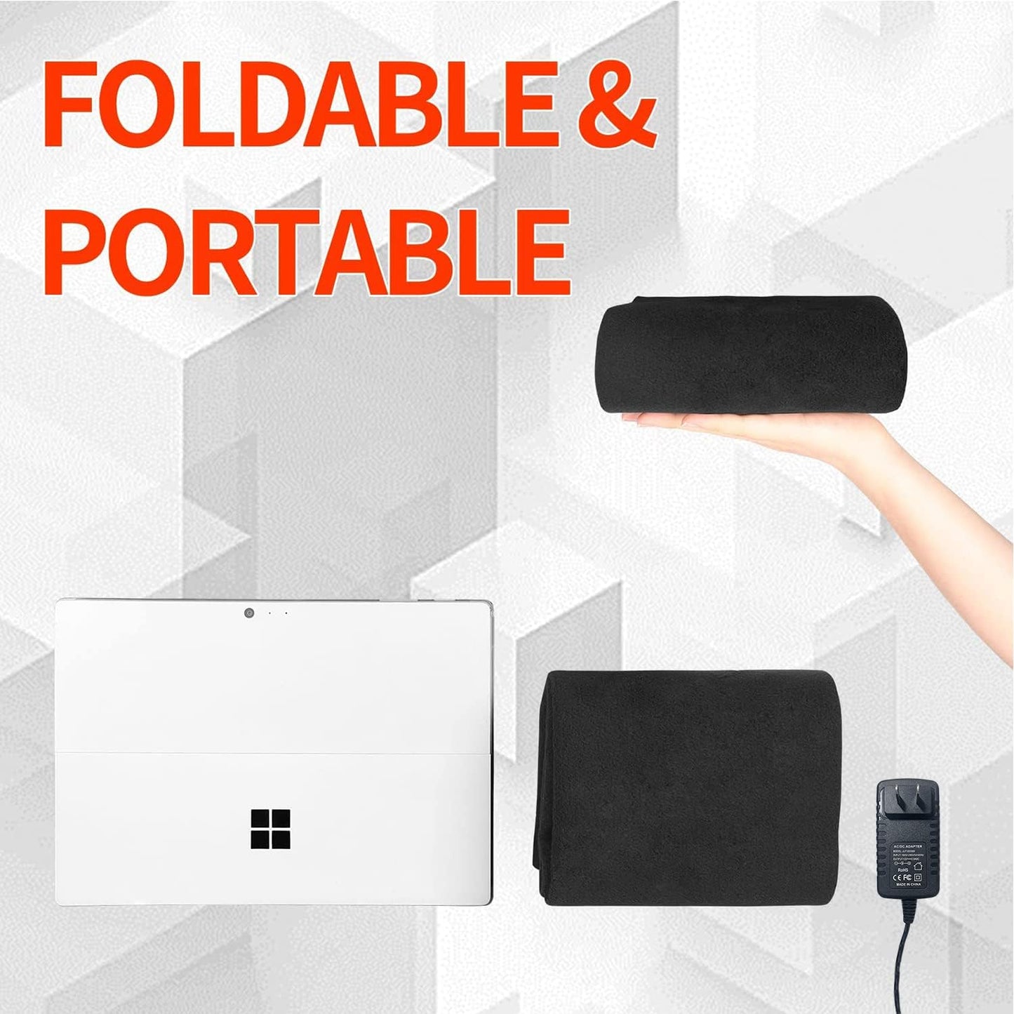 MAXCOM Foldable & Washable Fabric Heated Seat Cushion with Temperature Control & Timer - Whole Back Heating