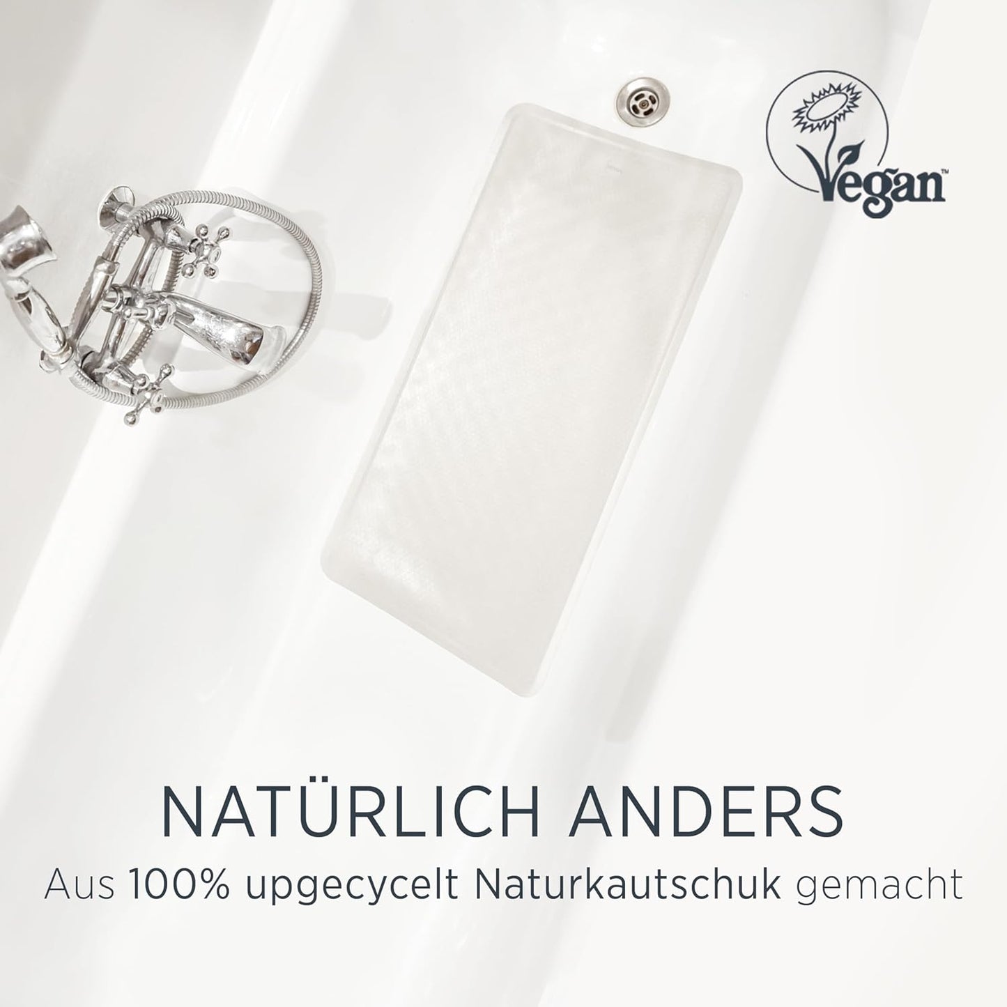 299 HEVEA Natural Rubber Big Bath Mat - Upcycled, Danish Design - Non Slip Bathtub Mat, Suction Cups - Safe