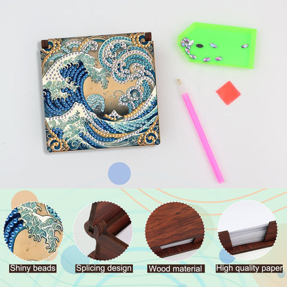 JISHSHAY Diamond Painting Note Box Sea Wave Diamond Art Sticky Note Holder Gem Art Notecard Box Gem Painting Mosaic Kits for Adults Embroidery Kit Memo Pad Holder, Contains 160 Sheets of Paper