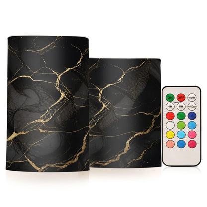 KGLDSNM Black Gold Marble LED Flameless Flickering Candle with Remote Timer Battery Operated for Indoor Outdoor Party Holiday Home Decor 2 Pack