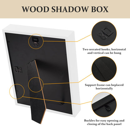 Shadow Box Frame 8x10 - 3 Pack Wood Deep Shadowbox with Glass Shadow Boxes Display Cases Suitable for Photos, Dried Flowers, Handicrafts Picture Frames for Wall (White)
