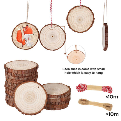 BIBRADAA Wood Slice Ornaments 54 Pcs 2.4-2.8 Inches,Unfinished Natural Wood Cookies,Predrilled with Hole Wood Slices for Crafts,Christmas Ornaments Wedding Decorations etc. ﻿