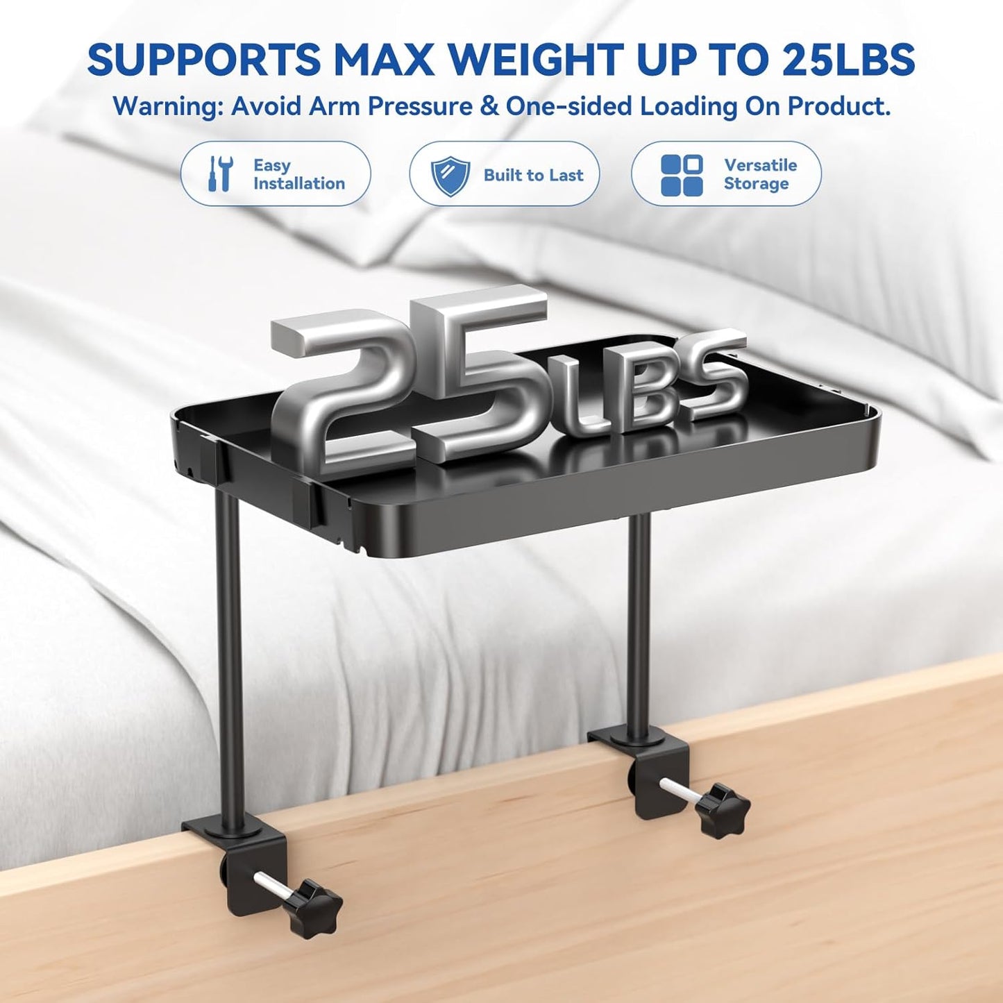 2 Bedside Shelf Bunk Bed Shelf for Top Bunk Clip on Bedside Table Tray Loft Nightstand Attachable Bedside Table Cup