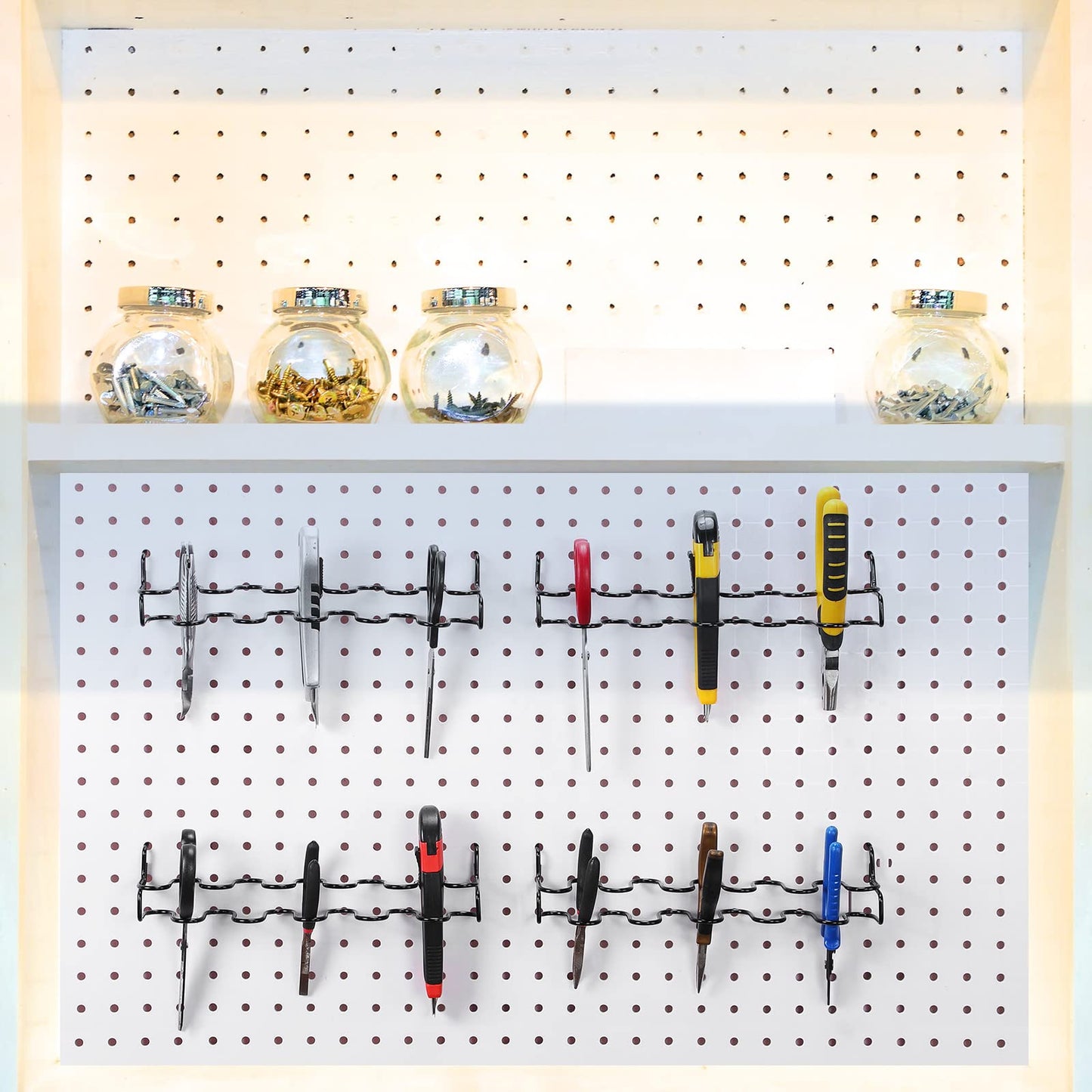Hanaive 4 Pieces Pegboard Pliers Holder, Holds 11 Plier Per Rack, Steel Pegboard Hooks Pliers Peg Board Organizer Accessories Organizer for Workbench Garage Tool Shed Craft Room(Black)