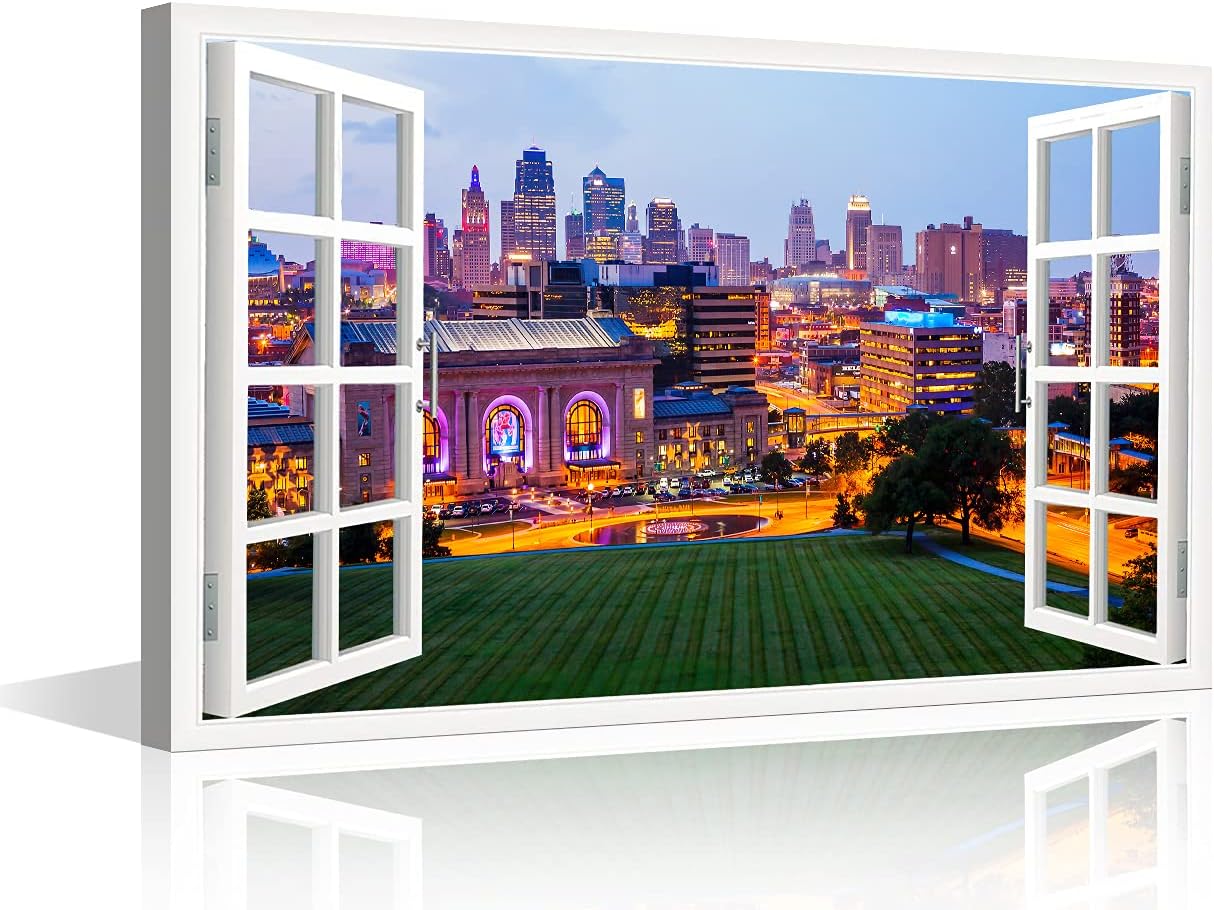 Art Paintings for Home Walls Kansas City, Missouri Cityscape Canvas Wall Art for Bedroom Decor