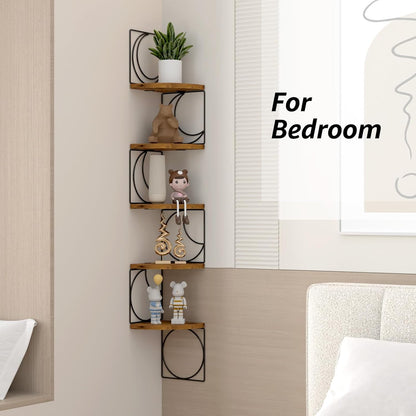 5 PHAREGE Tier Moon Phase Corner Shelves Brown Black, Rustic Storage Shelves for Bedroom Kitchen Bathroom Living Room