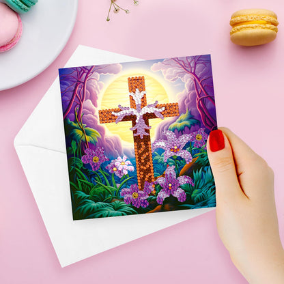 pigpigboss 8 Packs Cross Diamond Painting Greeting Card Kit, Lily Flower Diamond Art Birthday Cards with Envelopes, Diamond Dots Thank you Card for Adult Beginner Holiday Blessing