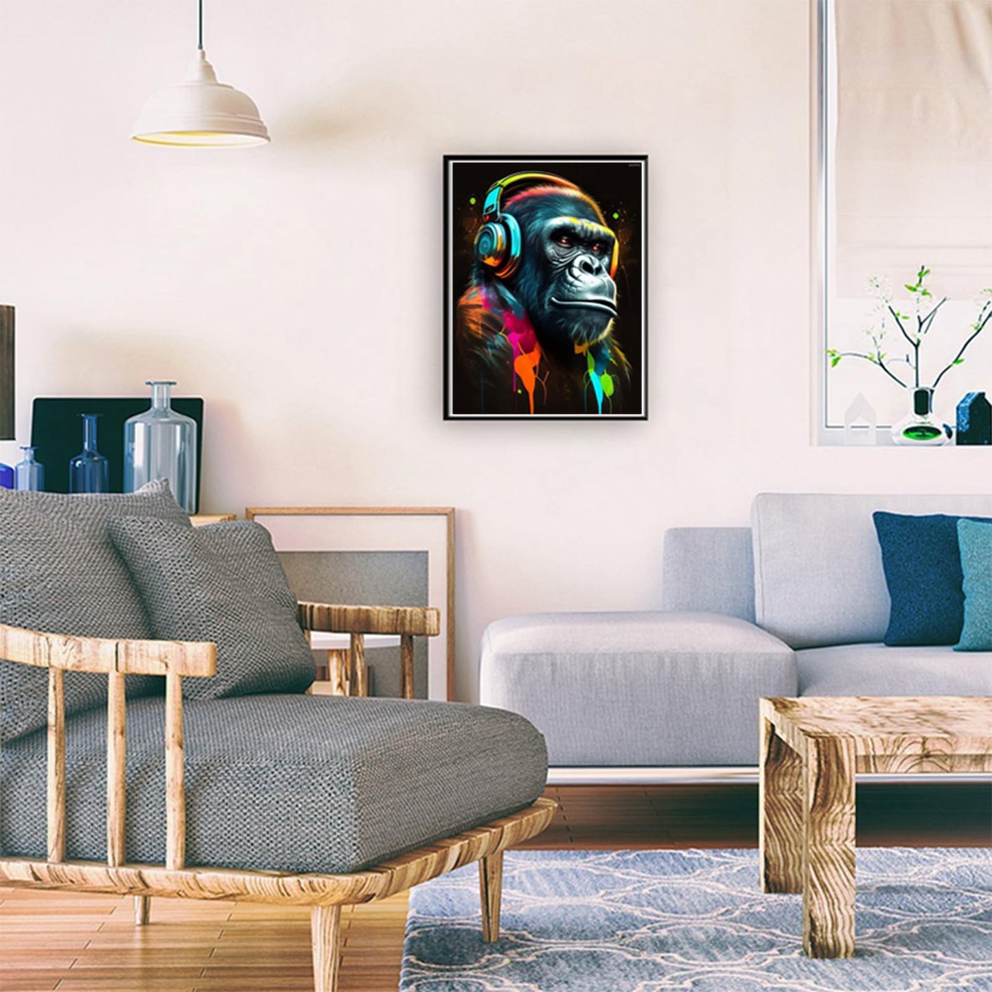 QAZWSX Neon Gorilla Music Diamond Painting Kits for Adults, 5D DIY Round Full Drill Cross Stitch Crystal Rhinestone Embroidery Paintings Arts Crafts 8x12inch