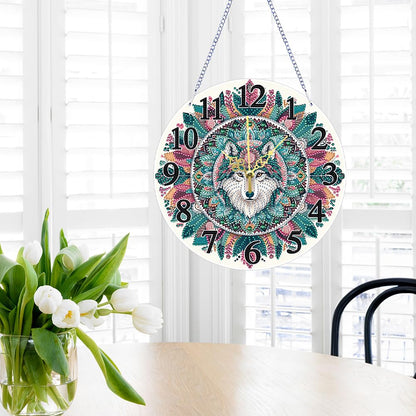 5D Special Shaped Wolf DIY Diamond Art Painting Clock Kit for Adults Quartz Movement Unique Wall Decor for Living Room Office Cool Creative Gift