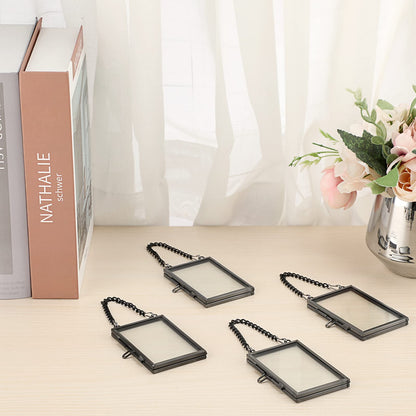JUXYES Set of 4 Mini Wall Hanging Brass Frame for Pressed Flowers, Glass Hanging Picture Artwork Display Frames, Double Glass Floating Style Gallery Wall Frame for Picture, Pressed Flower, Poster, etc