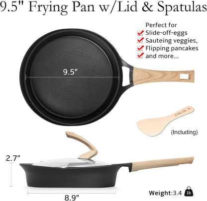 ESLITE LIFE Nonstick Deep Frying Pan Skillet with Lid, 9.5 Inch Healthy Granite Coating (Black)